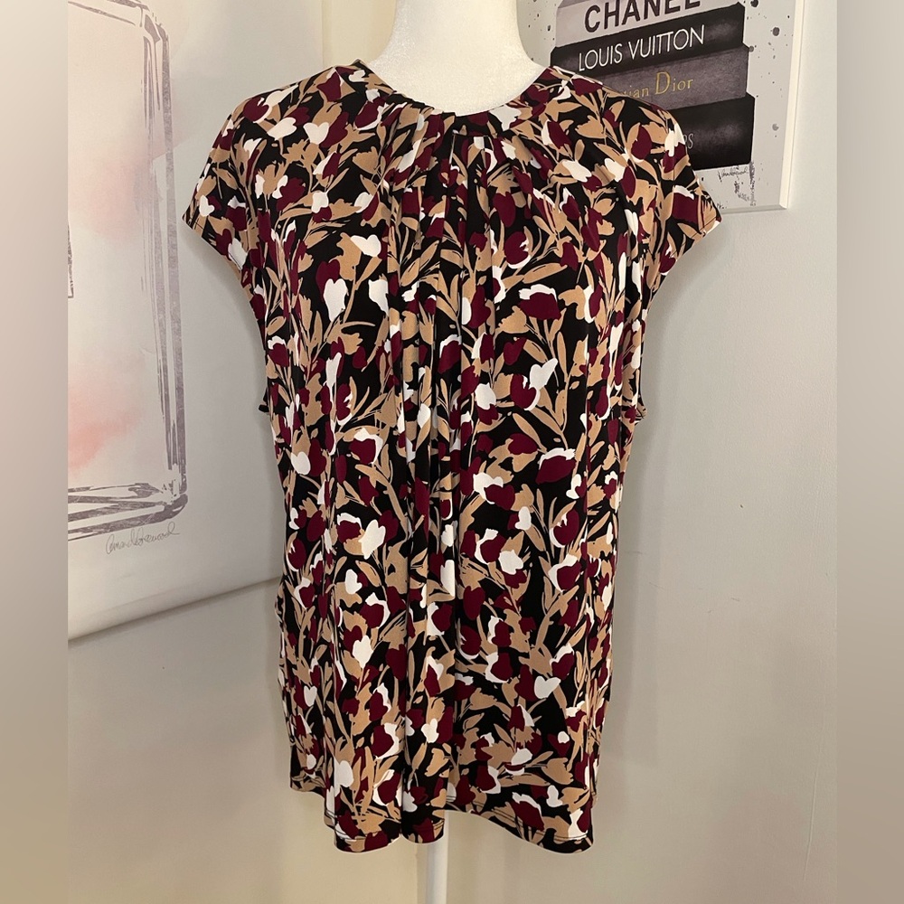 Liz Claiborne Career Floral Print Cap Sleeve Blouse Multicolored Sized XL